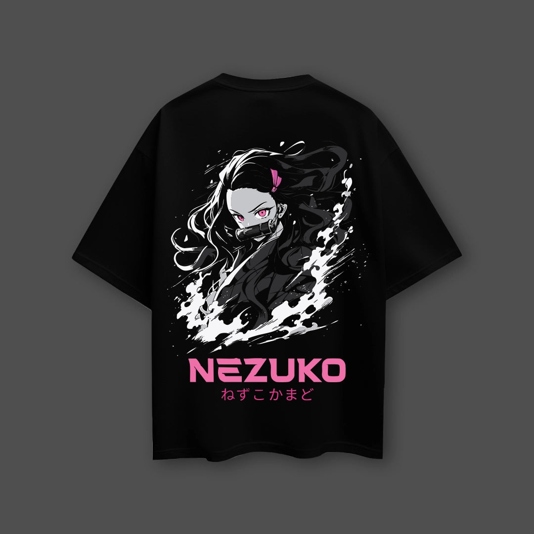 Nezuko Kamado Demon Slayer Black Oversized Fit T-Shirt