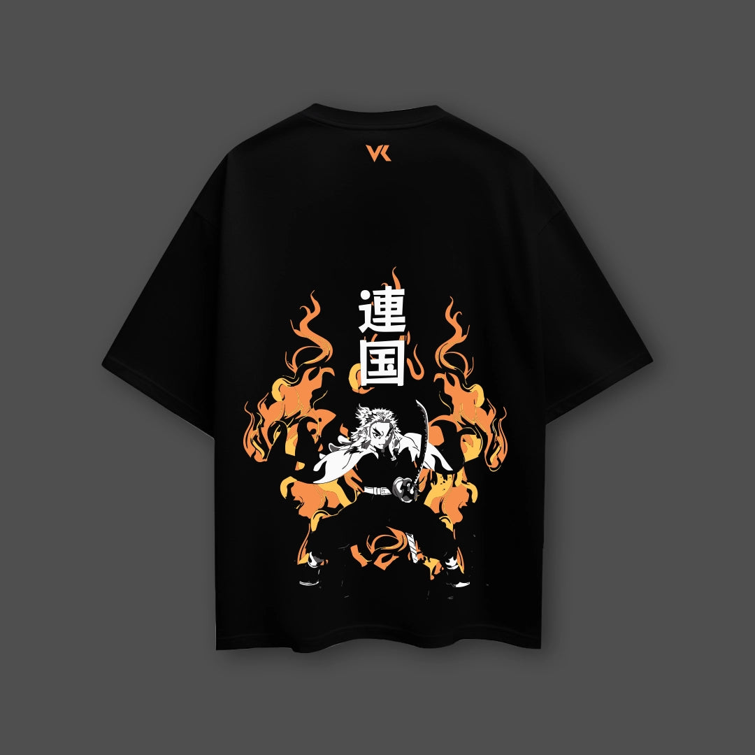 Kyojuro Rengoku Flame Hashira – Oversized Fit Black T-Shirt