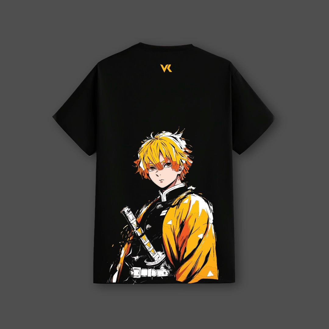 Zenitsu Agatsuma Demon Slayer Black Regular Fit T-Shirt