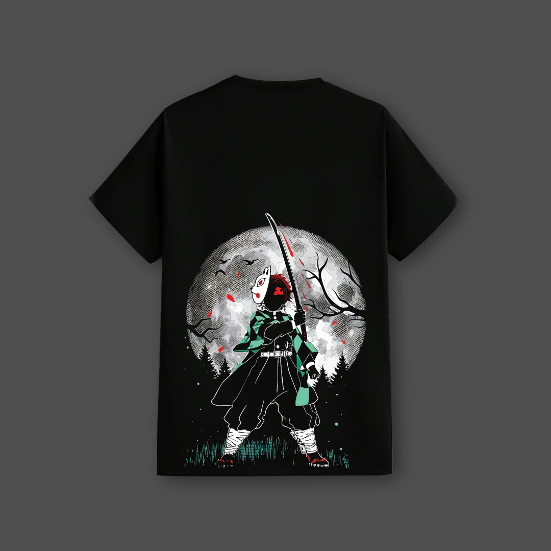 Tanjiro Moonlight Demon Slayer Black Regular Fit T-shirt