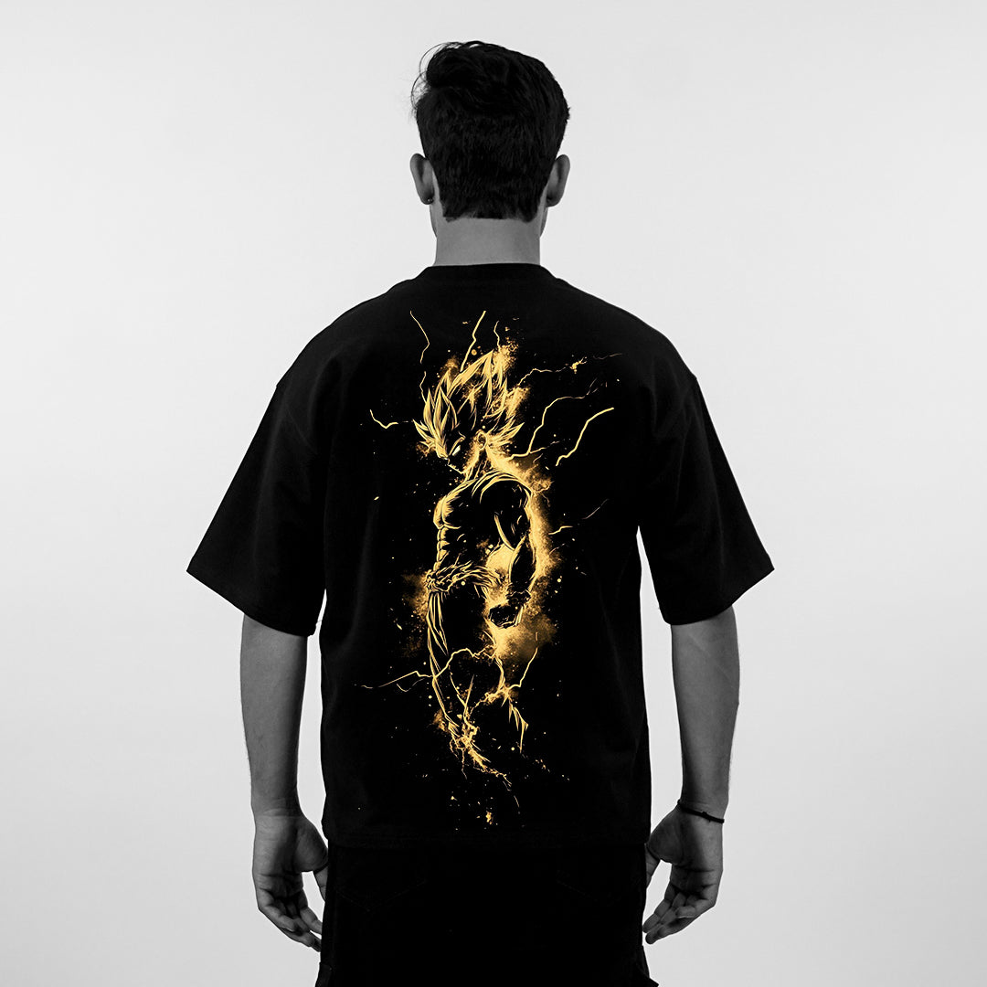 Vlack - Saiyan Spark - Black Oversize Fit T-Shirt
