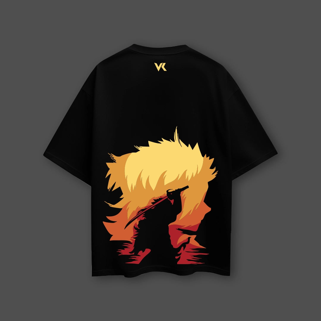 Rengoku Demon Slayer Black Oversized Fit T-shirt