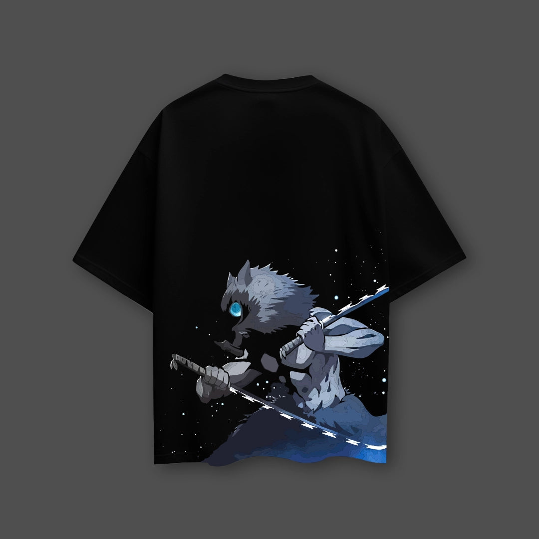 Inosuke Dual Swords Demon Slayer Black Oversized Fit T-shirt
