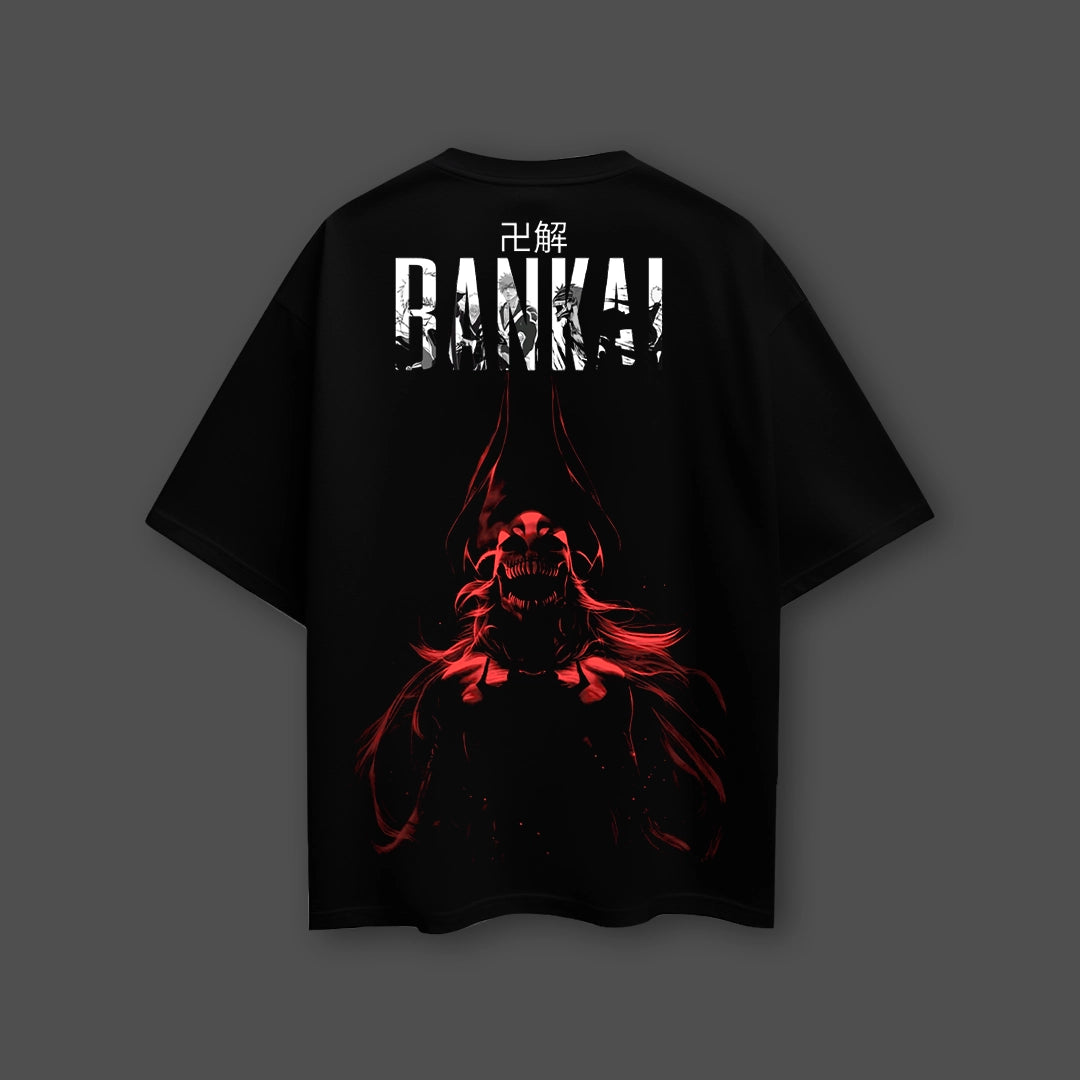 Bankaī Rebirth Black Oversized T-Shirt – Front Puff Print - Bleach