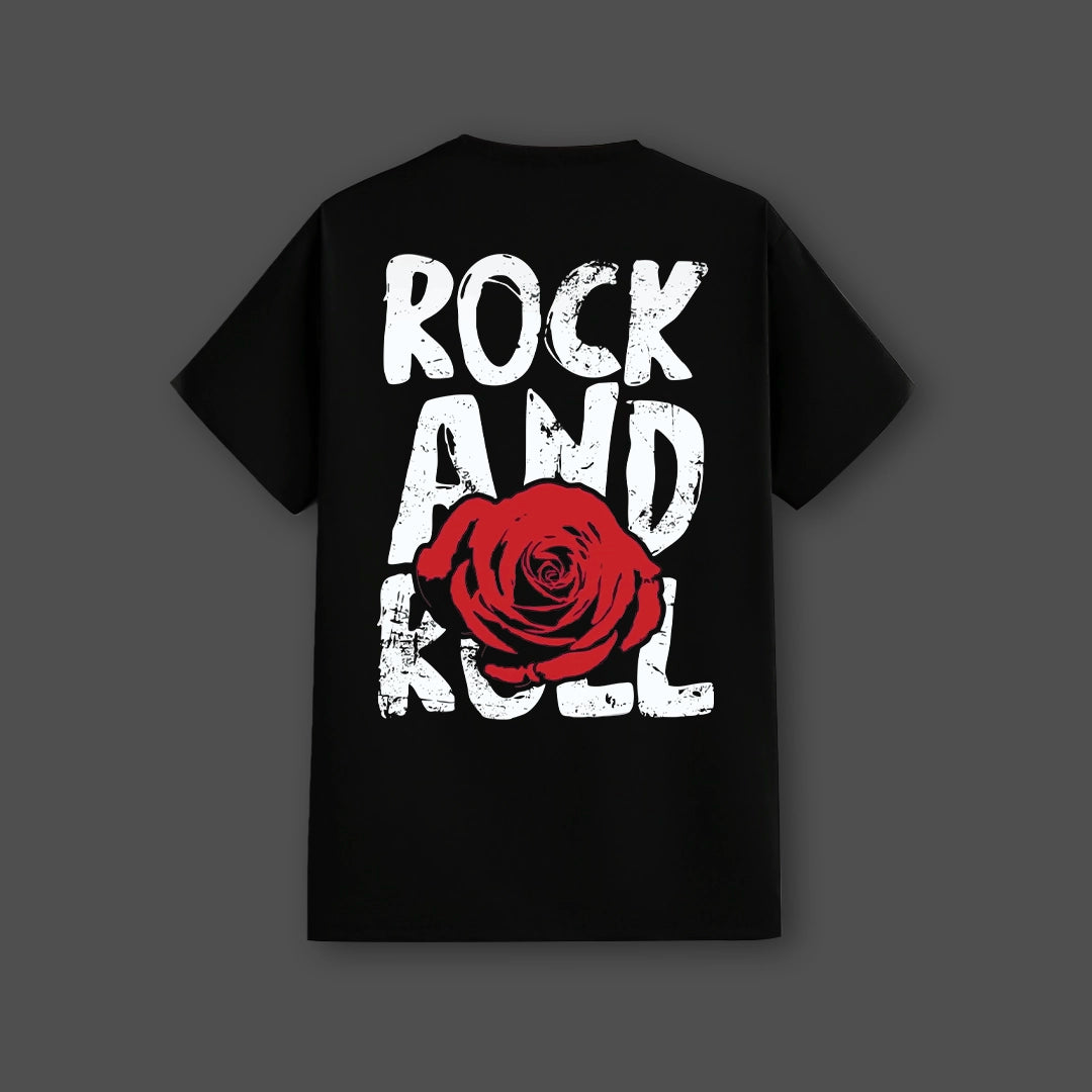 Rock And Roll Front Puff Print - Black Regular Fit T-Shirt