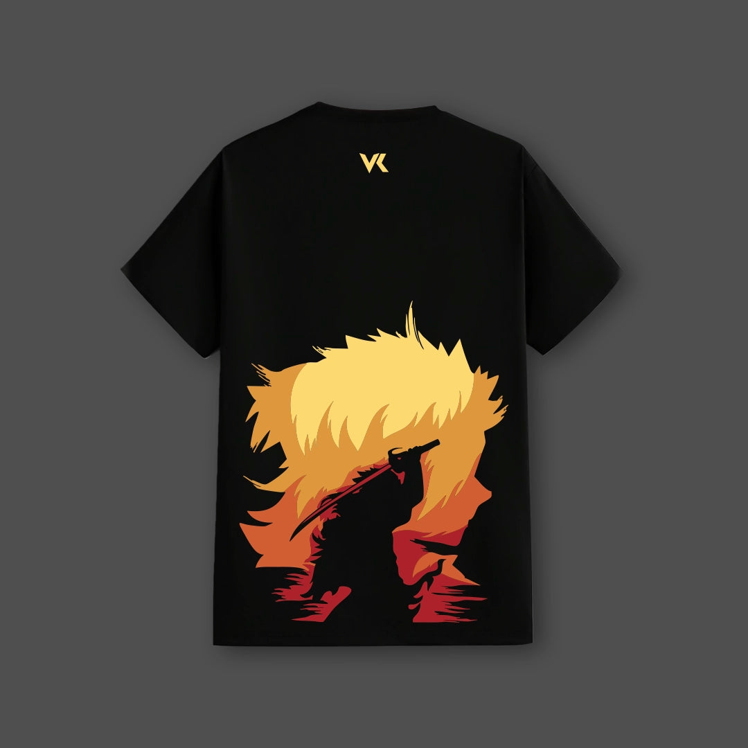 Rengoku Demon Slayer Black Regular Fit T-shirt