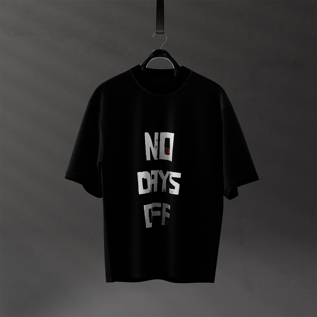 Vlack No Days Off - Black Regular Fit T-Shirt