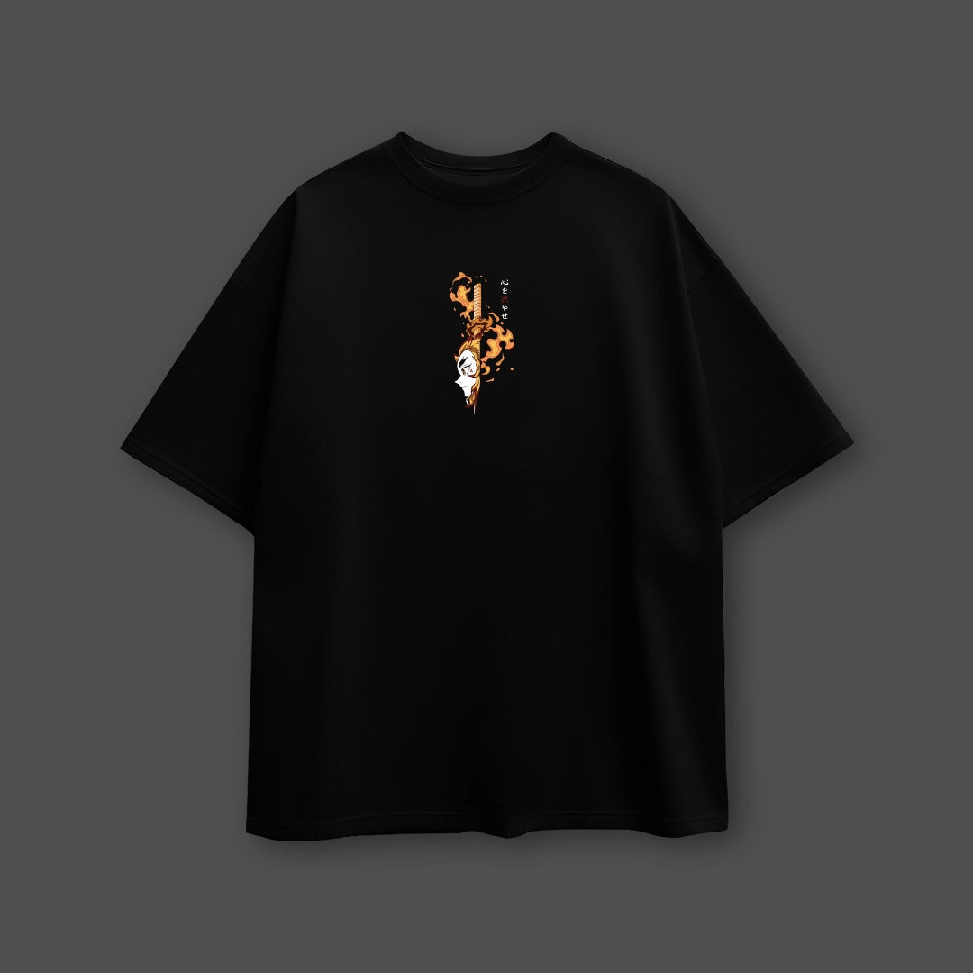 Kyojuro Rengoku Flame Hashira – Oversized Fit Black T-Shirt