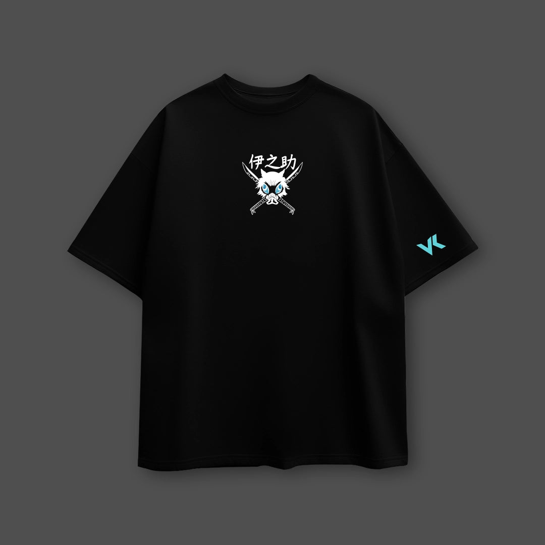 Inosuke Dual Swords Demon Slayer Black Oversized Fit T-shirt