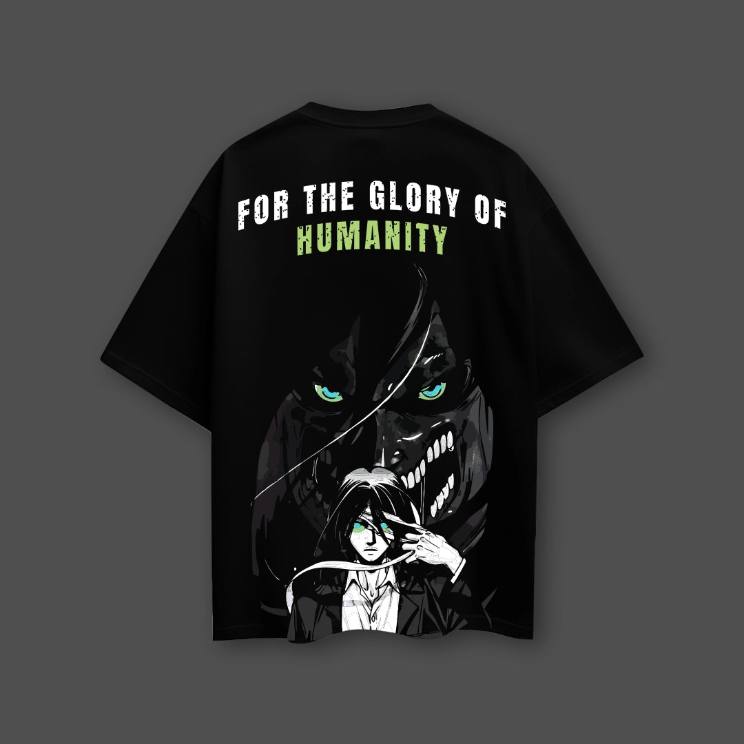 Eren Yeager Attack on Titan Black Oversized Fit T-shirt