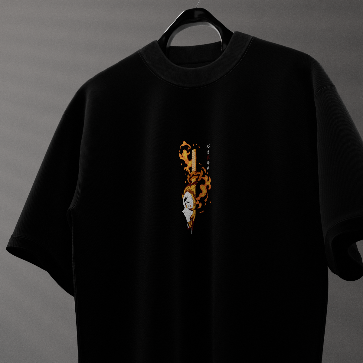 Kyojuro Rengoku Flame Hashira – Oversized Fit Black T-Shirt