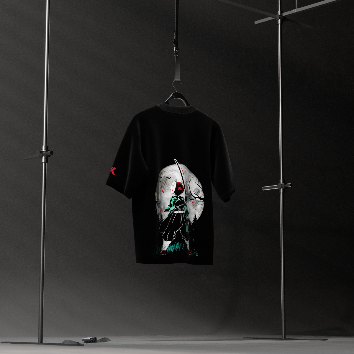 Tanjiro Moonlight Demon Slayer Black Oversized Fit T-shirt