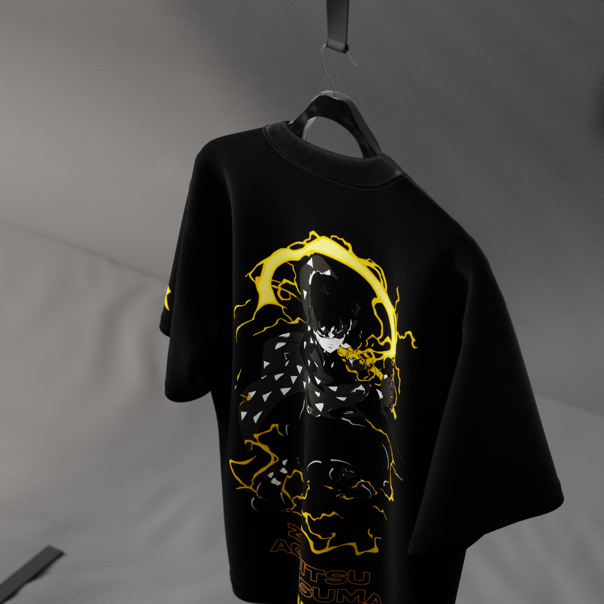 Zenitsu Agatsuma Lightning Breathing – Black Oversized Fit T-Shirt