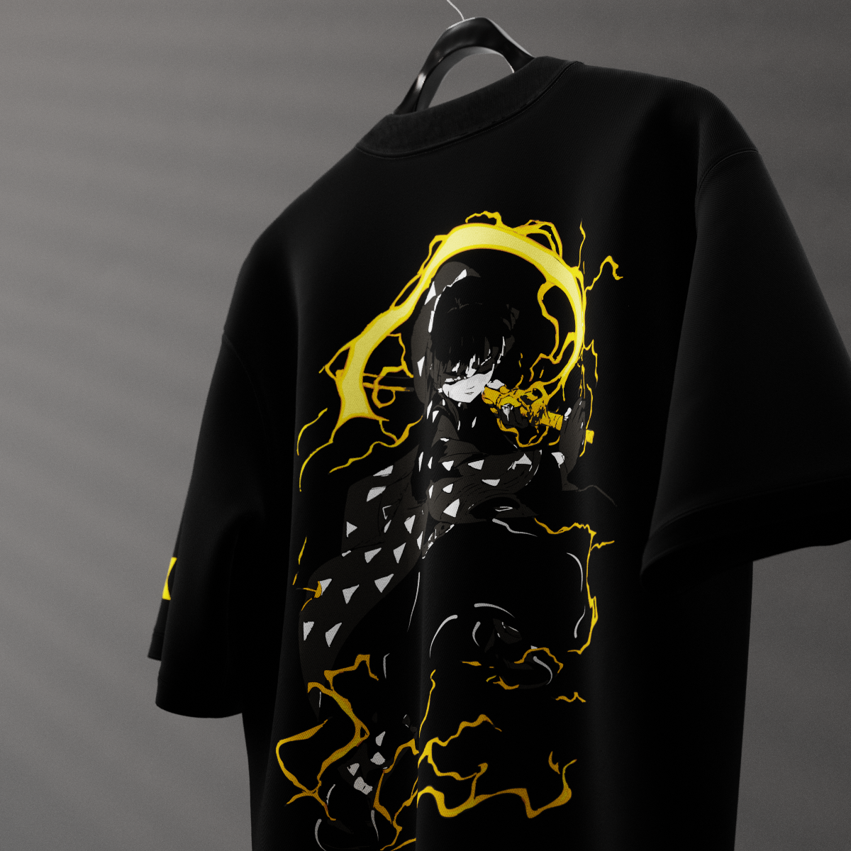 Zenitsu Agatsuma Lightning Breathing – Black Oversized Fit T-Shirt