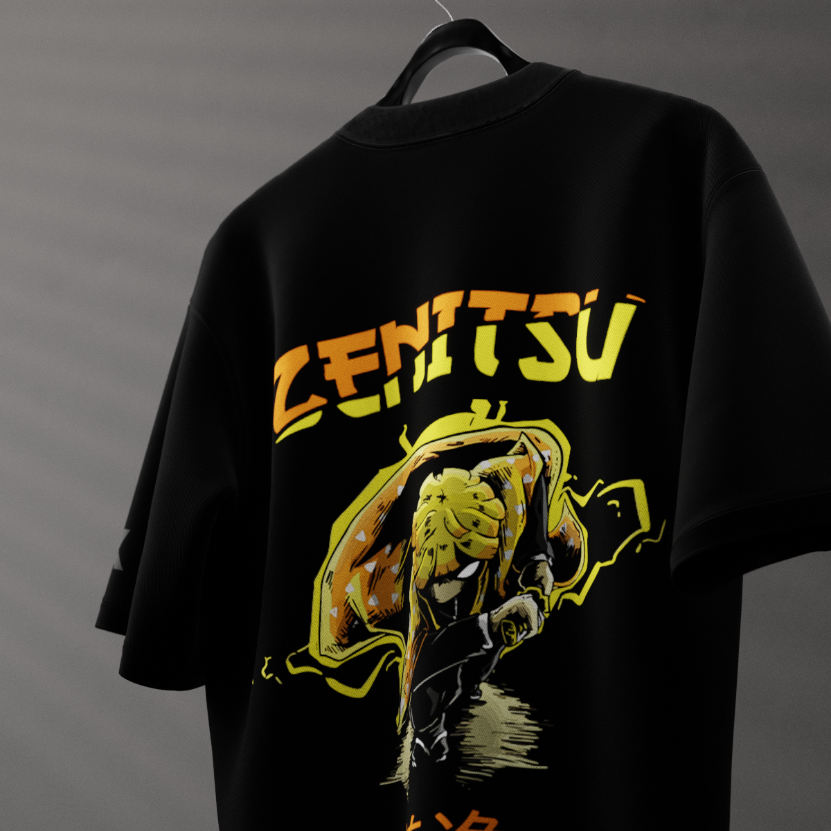 Zenitsu Agatsuma Lightning – Oversized Fit Black T-Shirt