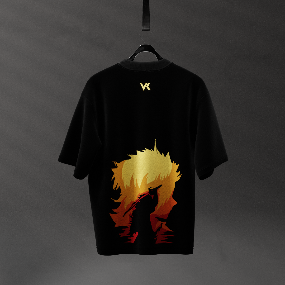 Rengoku Demon Slayer Black Oversized Fit T-shirt