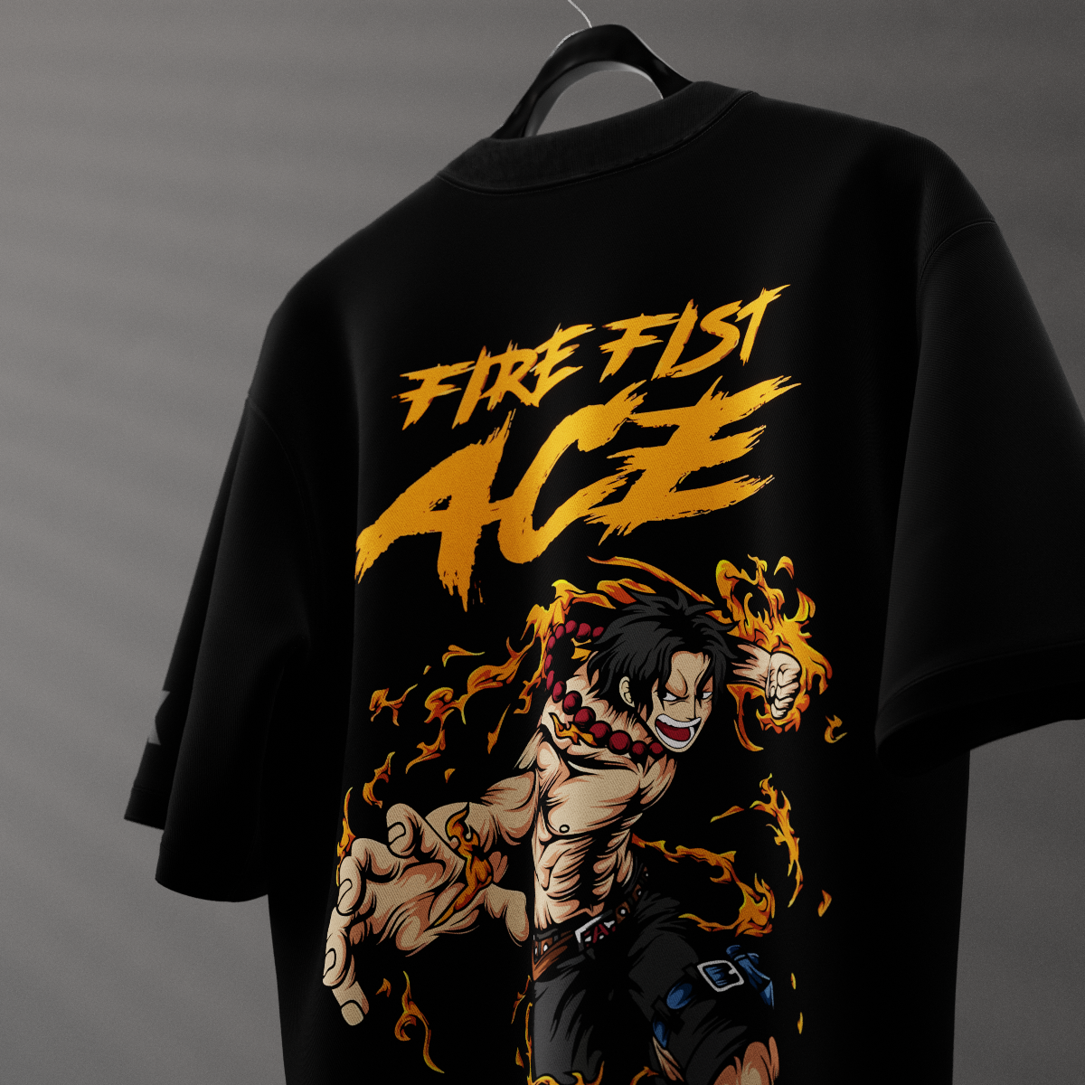 Portgas D. Ace Fire Fist – Oversized Fit Black T-Shirt