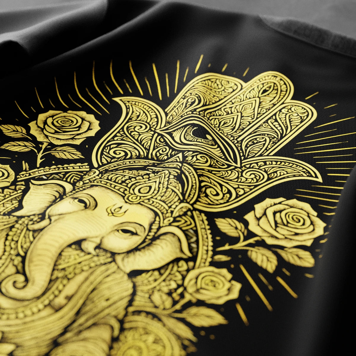 Golden Ganesh Ji Mandala Regular Fit Black T-Shirt