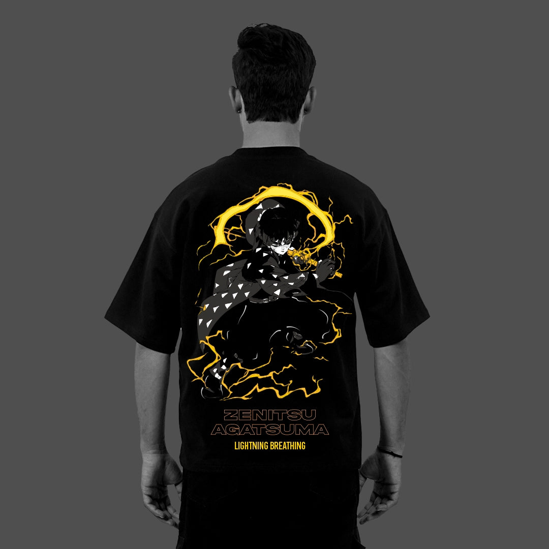 Zenitsu Agatsuma Lightning Breathing – Black Oversized Fit T-Shirt