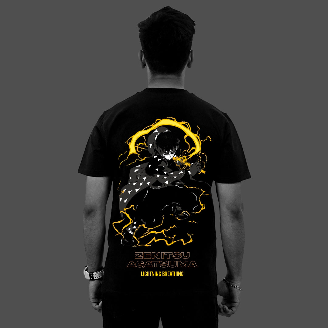 Zenitsu Agatsuma Lightning Breathing – Black Regular Fit T-Shirt