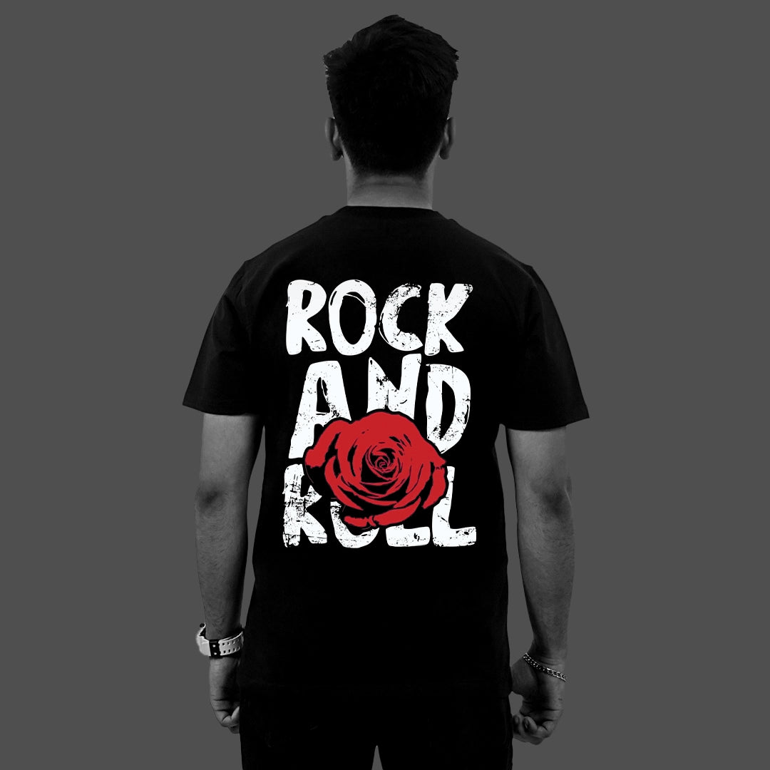 Rock And Roll Front Puff Print - Black Regular Fit T-Shirt
