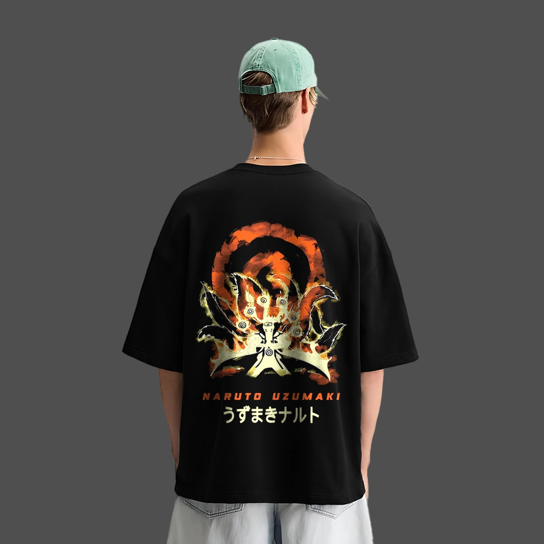 Naruto Uzumaki Kurama Mode – Oversized Fit Black T-Shirt