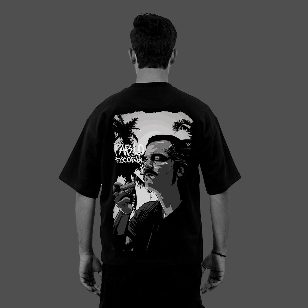 Escobar in Shadows - Front HD Print - Black Oversize Fit Tshirt