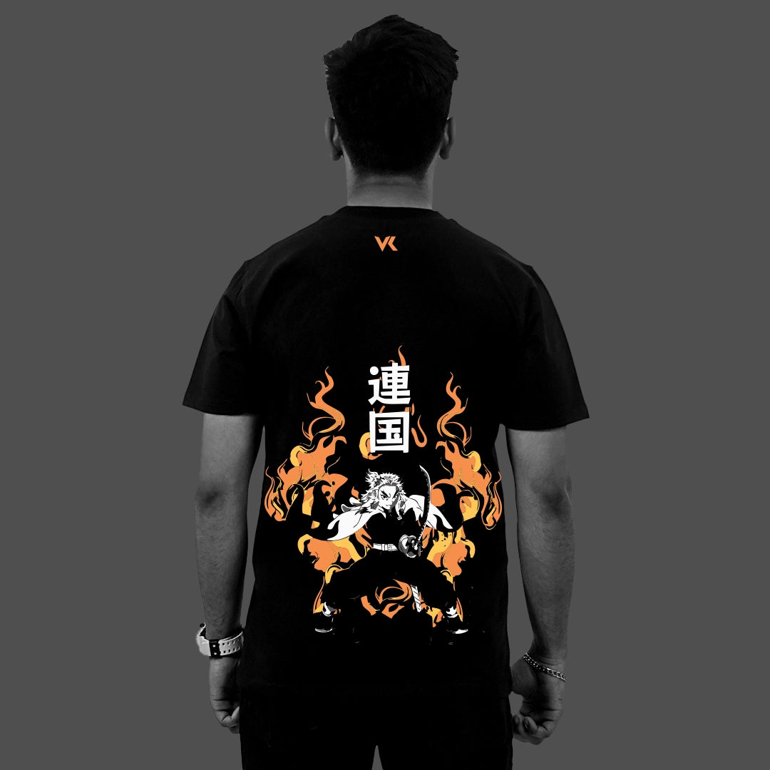 Kyojuro Rengoku Flame Hashira – Regular Fit Black T-Shirt