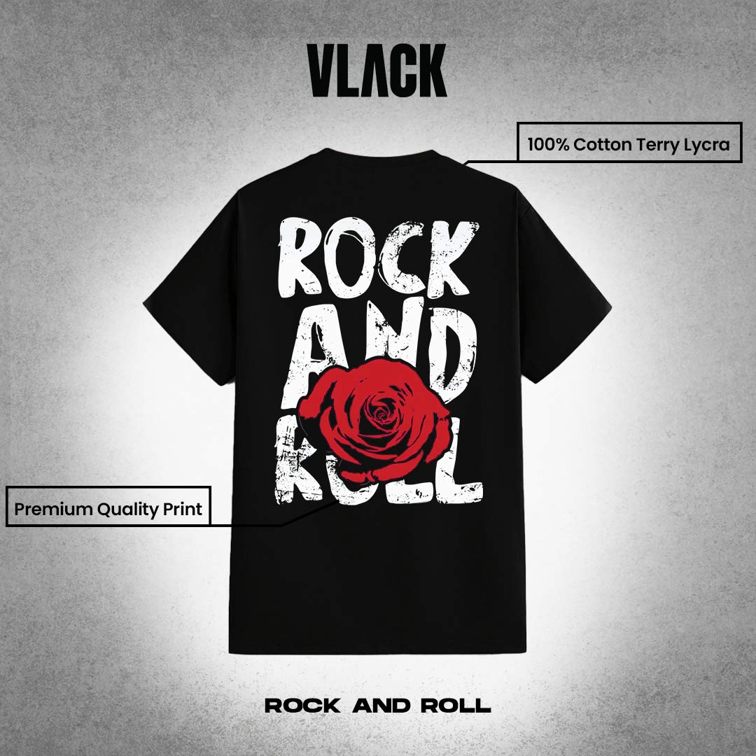 VLACK - Rock And Roll Front Puff Print - Black Regular Fit T-Shirt
