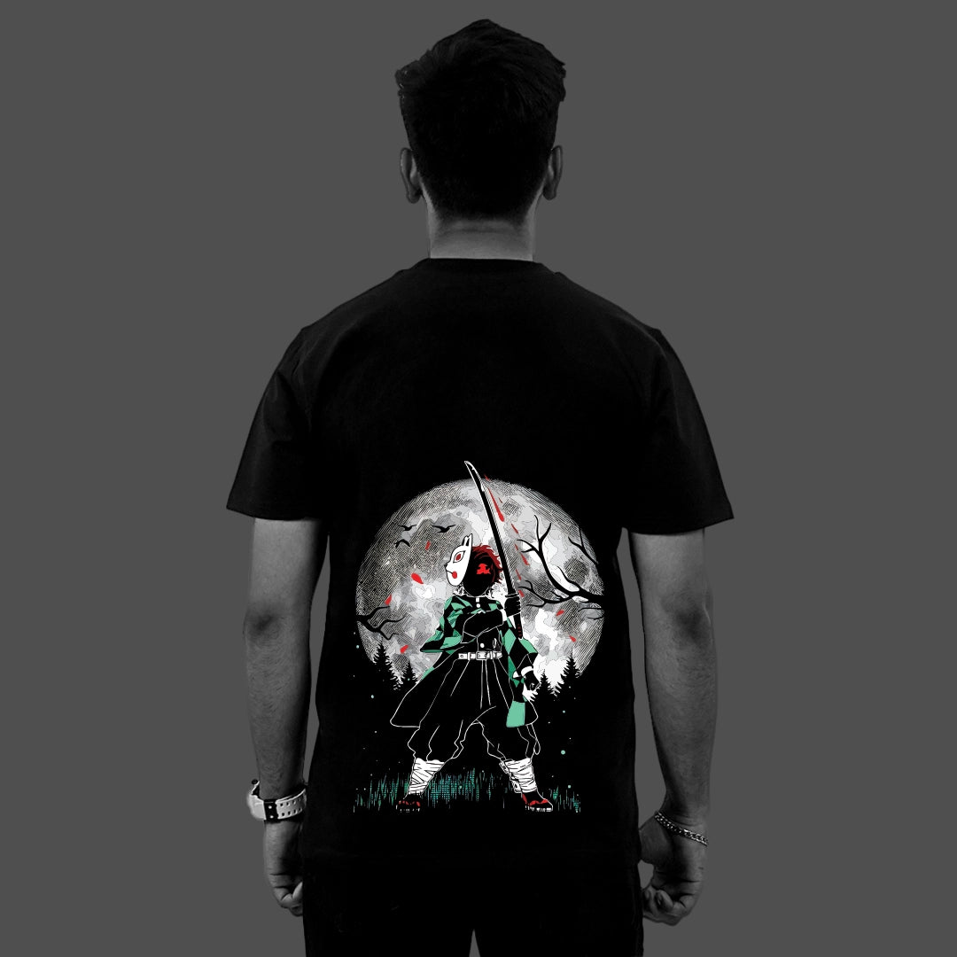 Tanjiro Moonlight Demon Slayer Black Regular Fit T-shirt