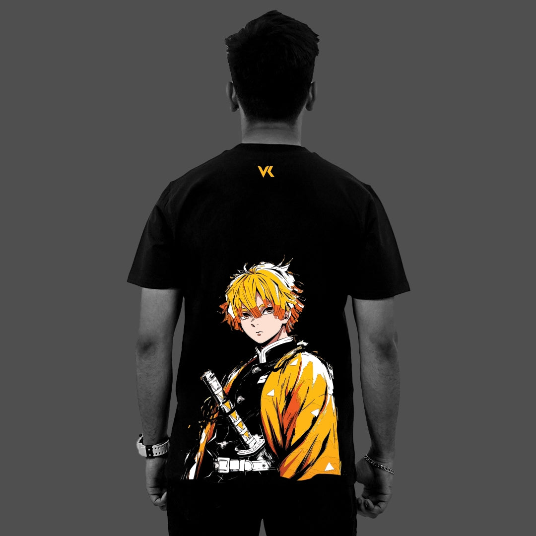 Zenitsu Agatsuma Demon Slayer Black Regular Fit T-Shirt