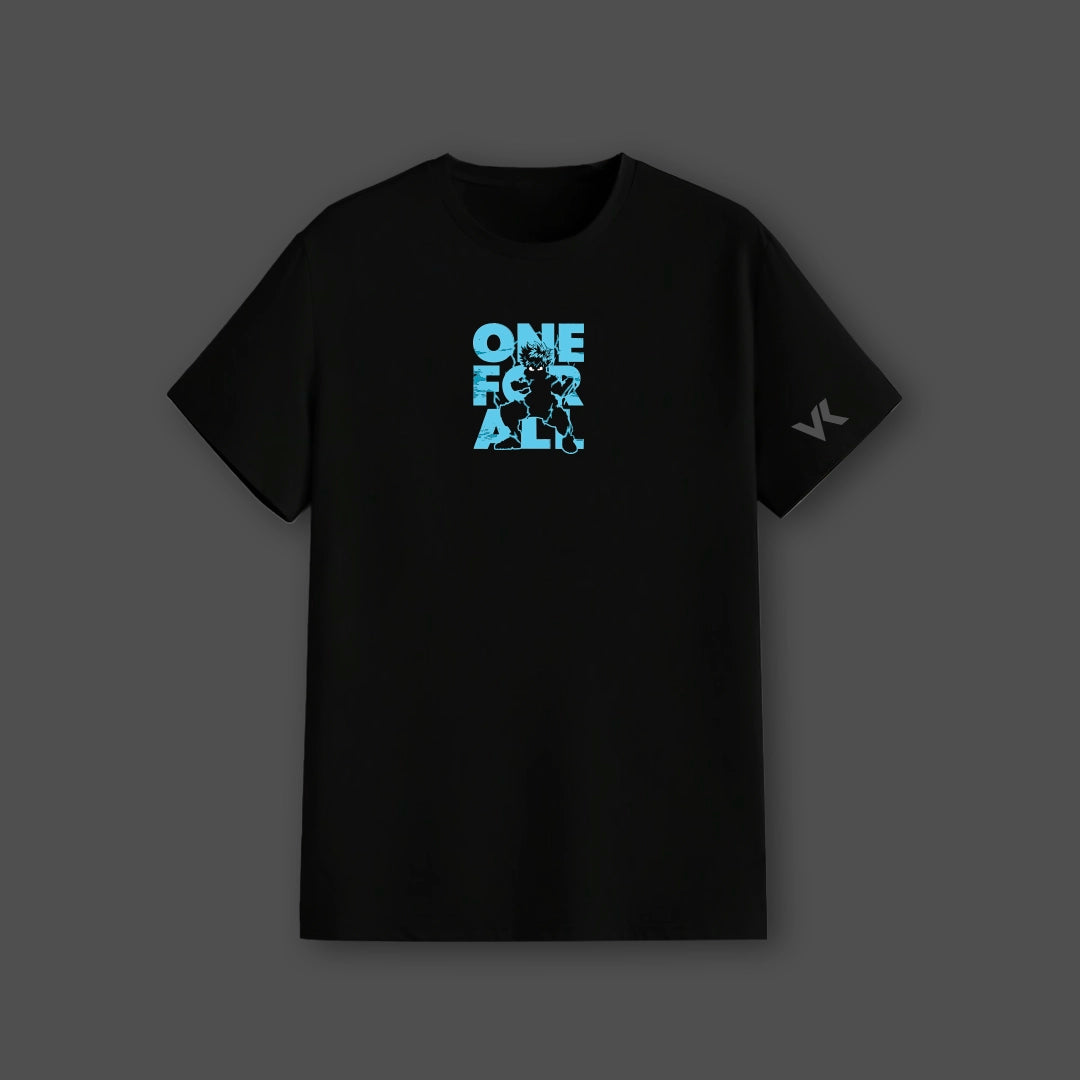 Izuku Midoriya black t-shirt Vlack regular fit with blue One For All text and hero silhouette on chest