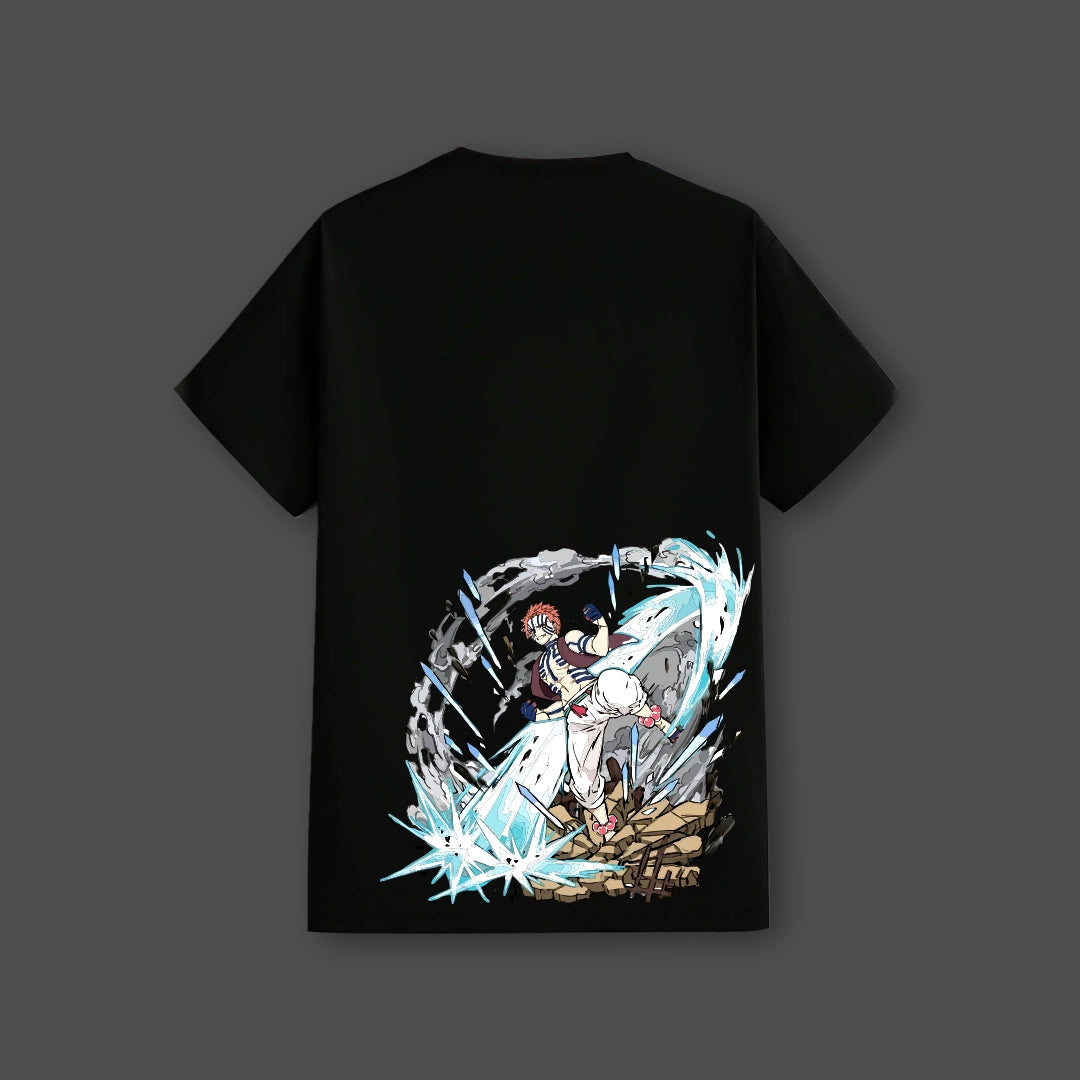 Akaza Demon Slayer black t-shirt regular fit Vlack black tee with dynamic Akaza anime battle art on back