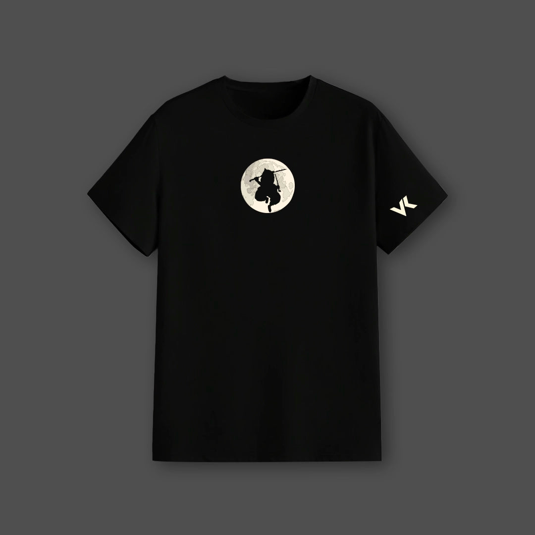 Inosuke Demon Slayer black t-shirt regular fit Vlack featuring moon silhouette graphic and VK sleeve logo