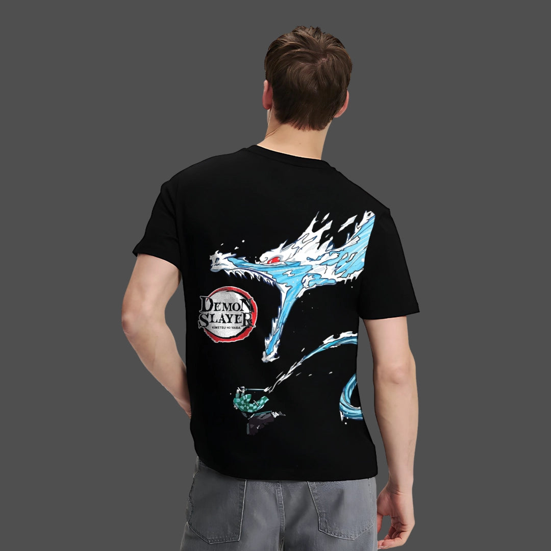 Demon Slayer black t-shirt Vlack regular fit mens tee with large back water dragon graphic
