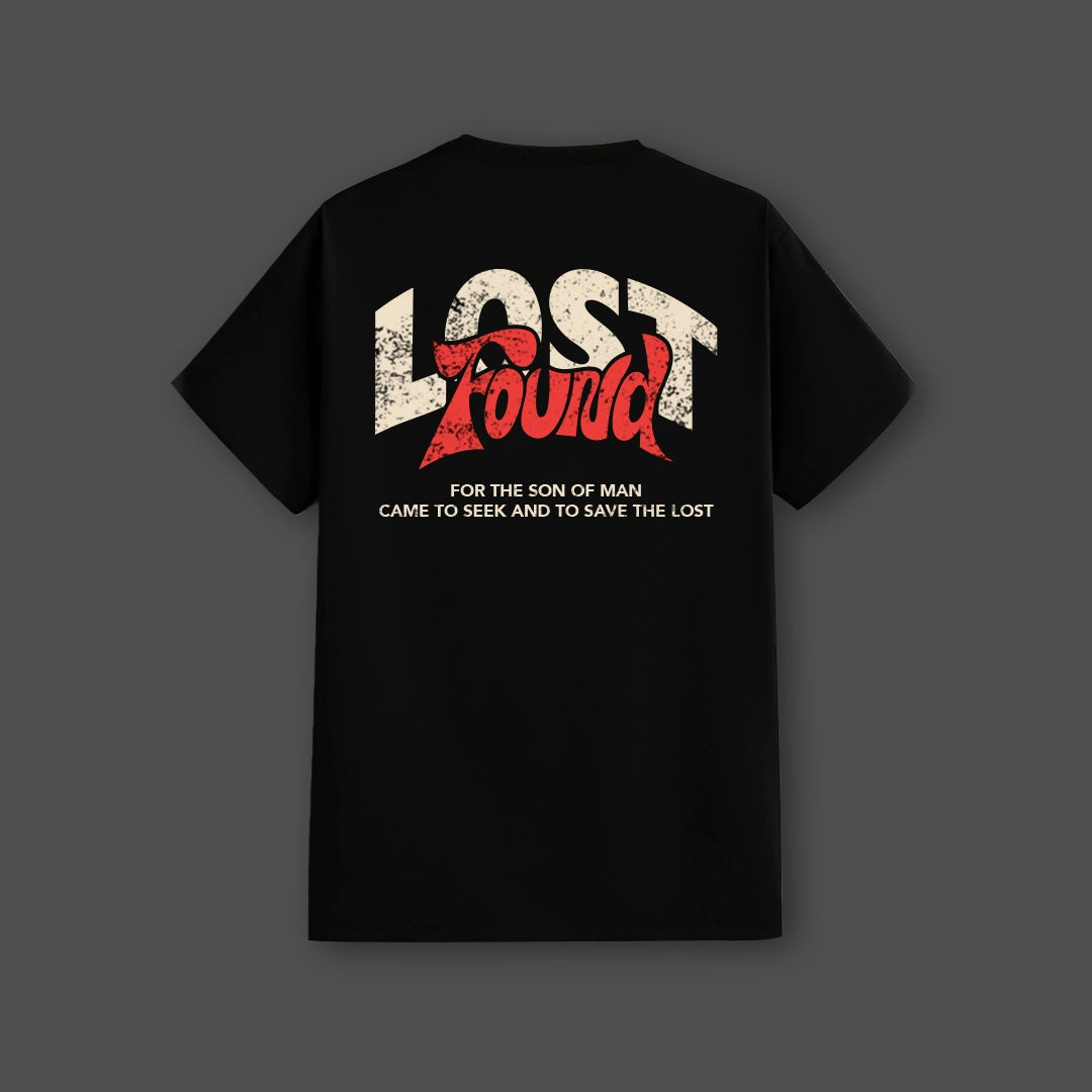 Vlack Black Graphic Streetwear T-Shirt with Lost and Found Print on Back