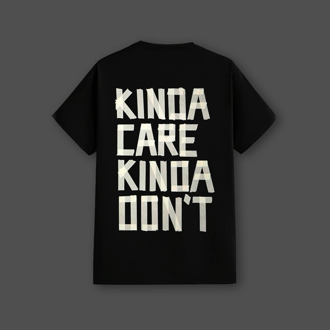 Vlack Regular Fit Black Streetwear T-Shirt with Kinda Care Kinda Don't Graphic Design on the Back