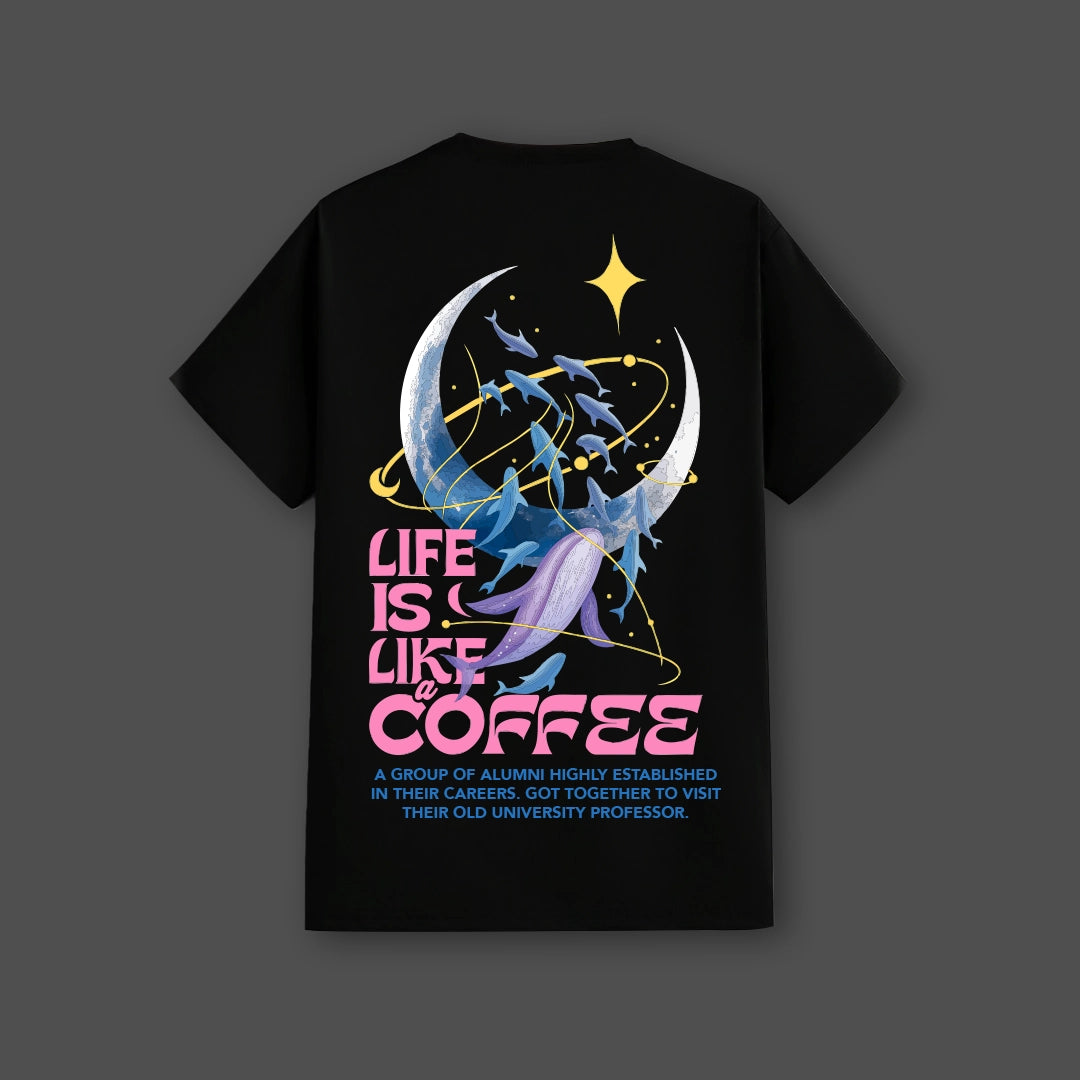 Vlack black streetwear t-shirt featuring vibrant graphic design and quote on the back