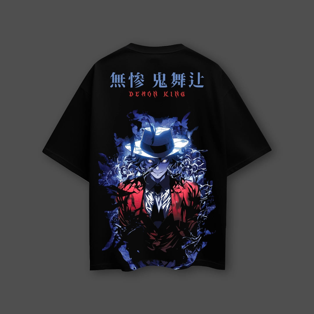 Oversize Demon King Muzan black t-shirt featuring vibrant graphic design and bold colors