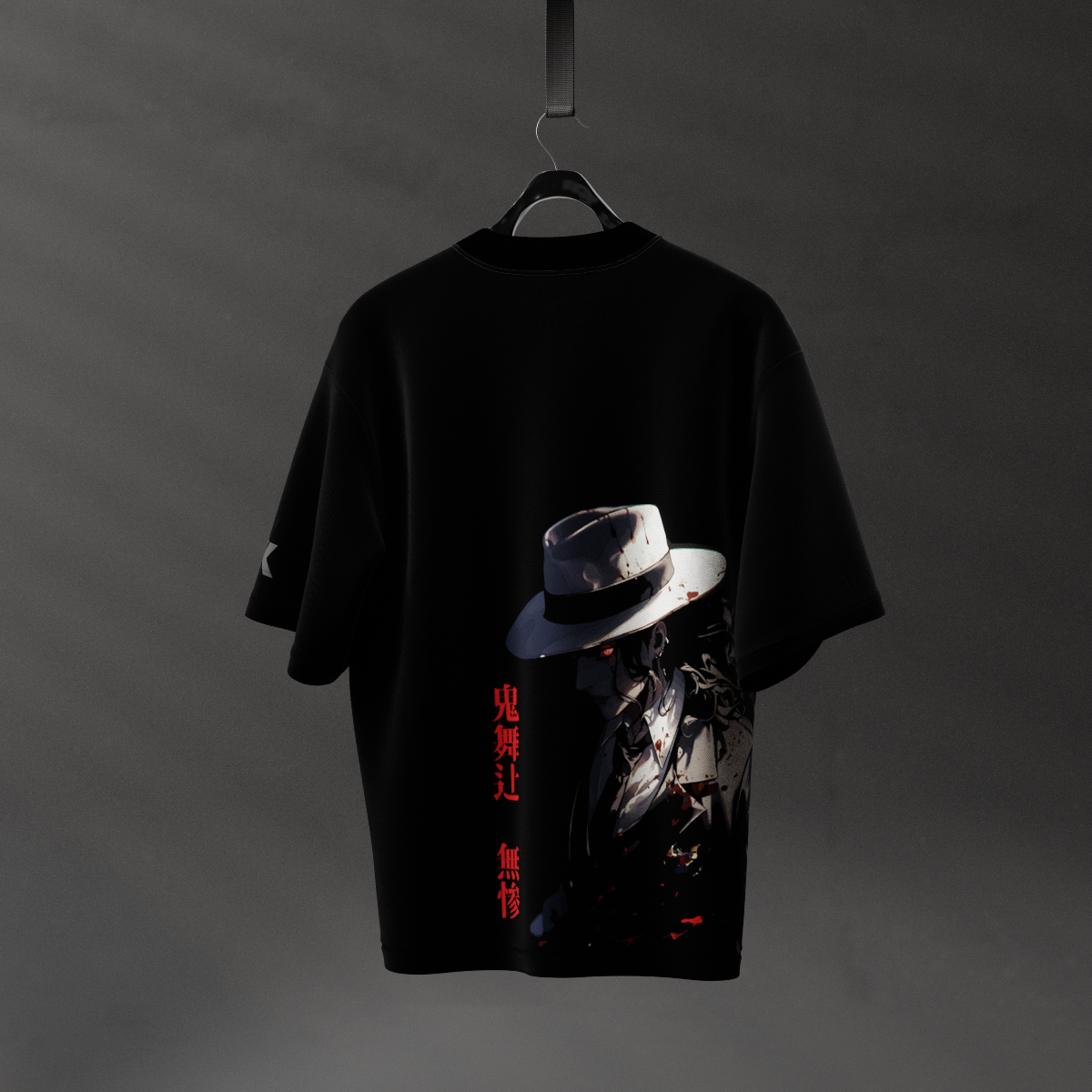 Demon King Muzan oversized black t-shirt featuring striking graphics on the back