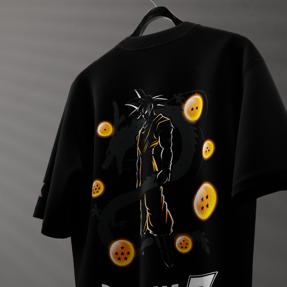Dragon Soul Goku black t-shirt featuring a cool design with Dragon Balls and Goku silhouette
