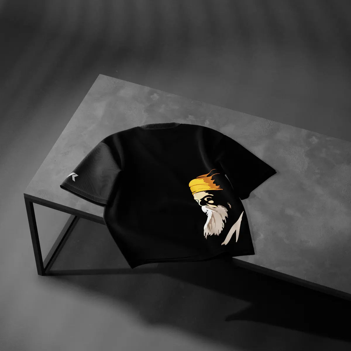 Oversized Vlack black t-shirt featuring Guru Nanak Dev Ji print on a modern design