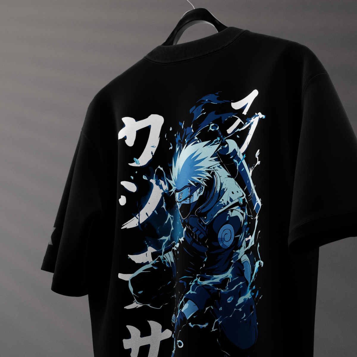 Kakashi black t-shirt featuring a vibrant graphic of the character in action