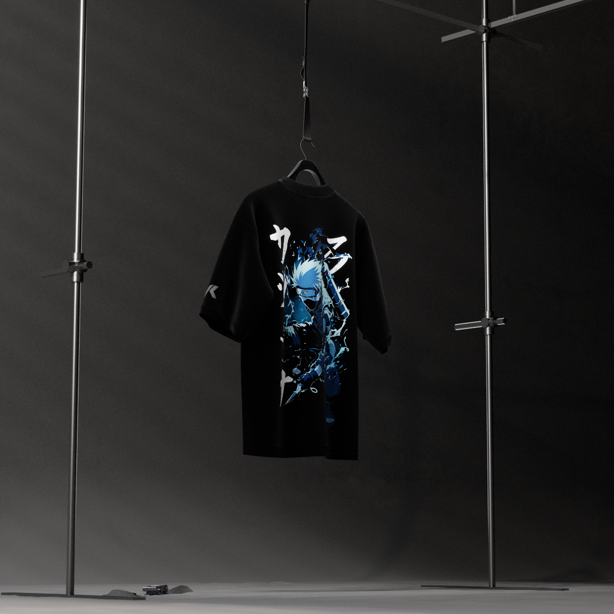 Kakashi oversized black t-shirt featuring a striking print of the character on the back