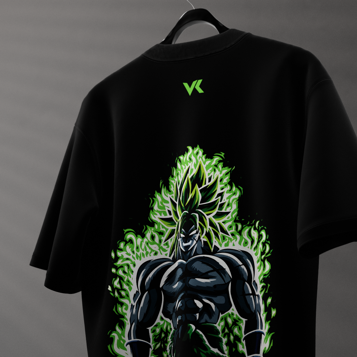 Legendary Saiyan Broly black t-shirt featuring vibrant artwork of Broly with green energy effects