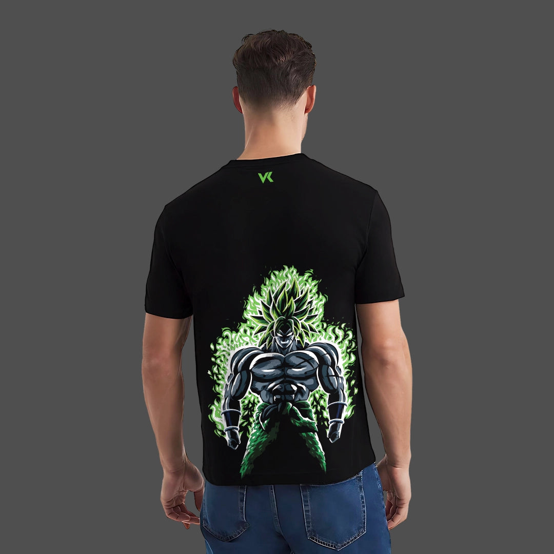 Legendary Saiyan Broly black t-shirt featuring a vibrant graphic of Broly on the back