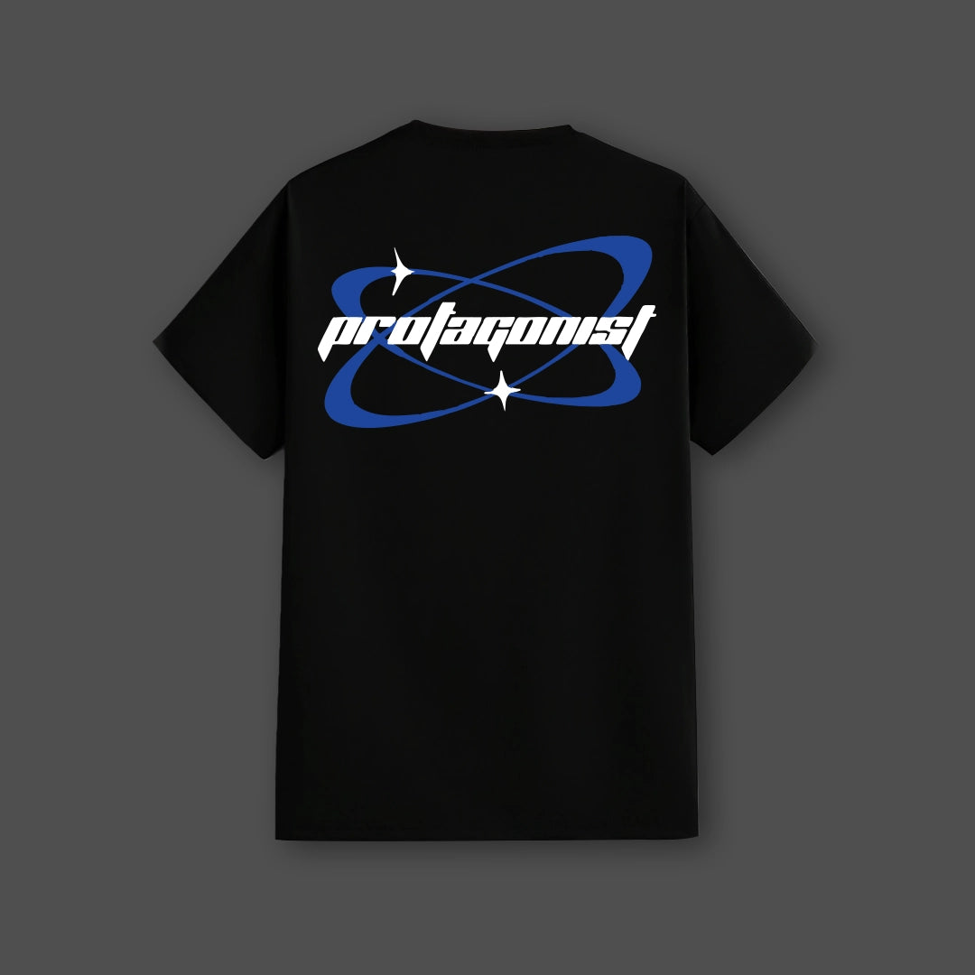 Vlack Protagonist Graphic Black T-Shirt with Bold Blue Design on the Back