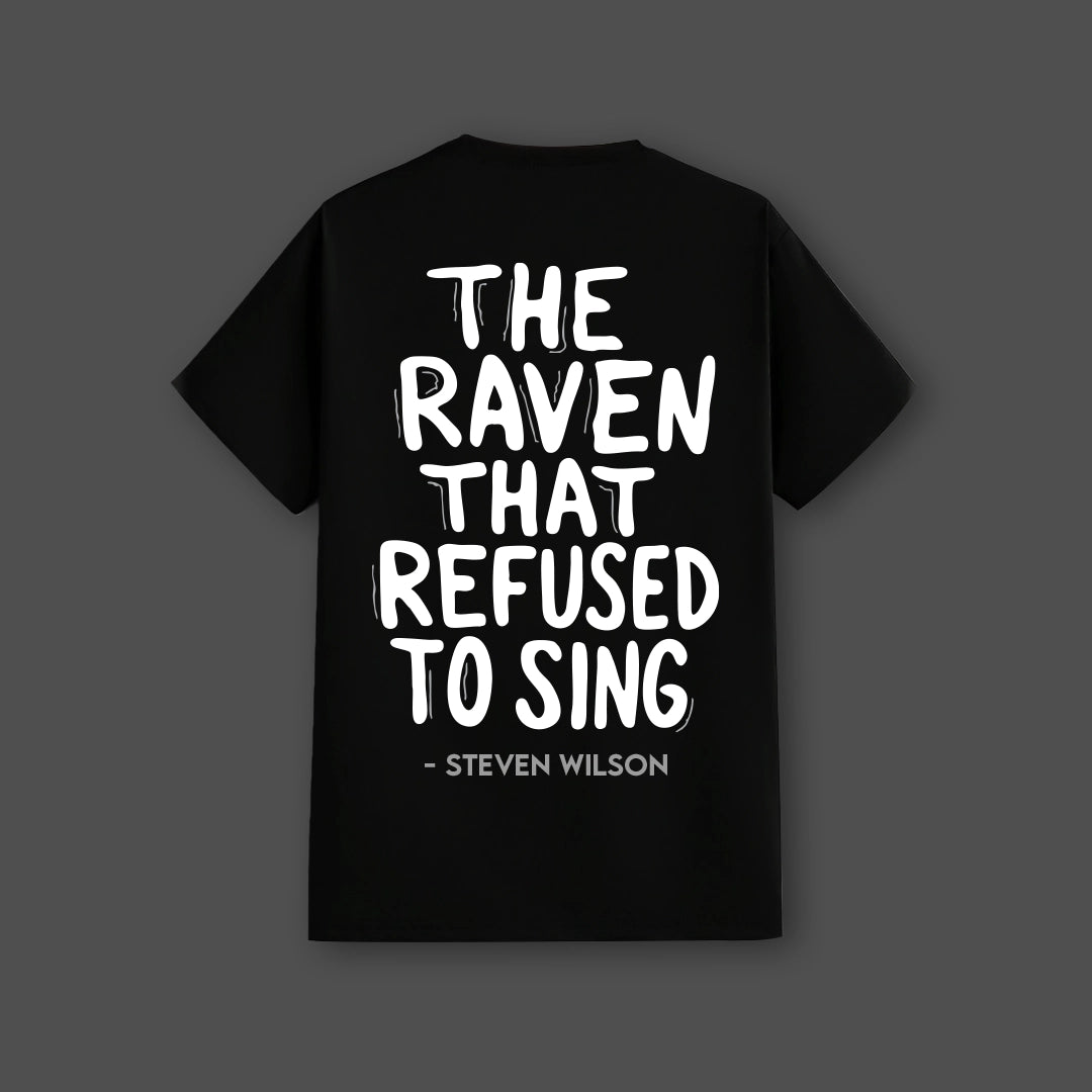 Vlack regular fit black t-shirt featuring the text The Raven That Refused To Sing on the back