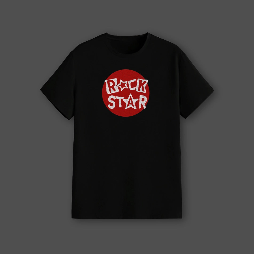 Vlack regular fit rockstar black t-shirt featuring a bold red and white graphic design