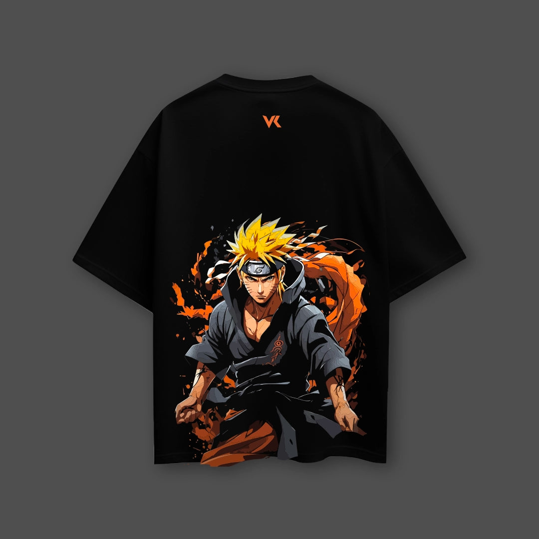 Oversize black t-shirt featuring Sage Mode Naruto design with vibrant graphics